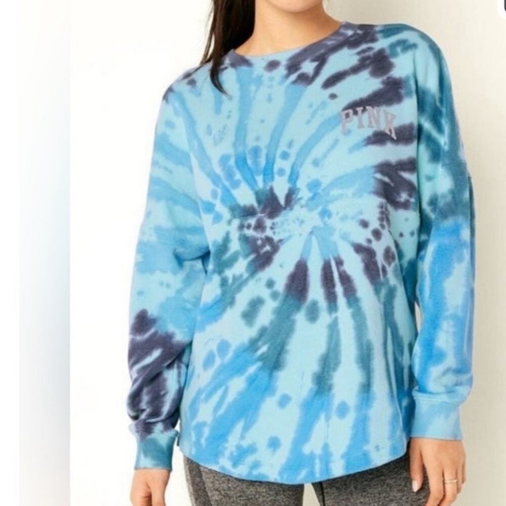 PINK Victoria’s Secret long-sleeve blue tie-dyed shirt/sweatshirt size M